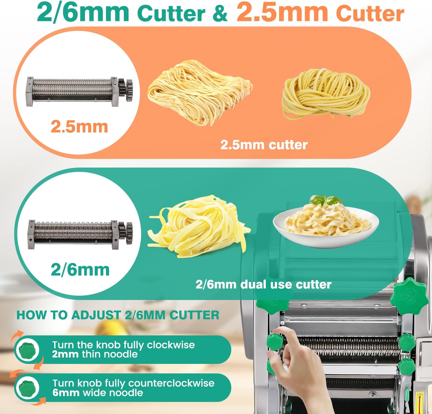 Commercial Electric Pasta Maker 2-in-1 Automatic Noodle Machine Thickness Adjustable 2mm 6mm Noodle Heavy Duty Dough Roller Pressing Machine 750W K5769