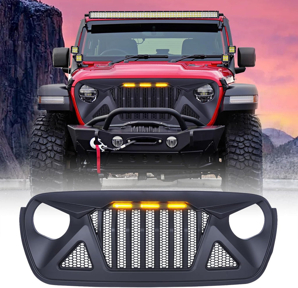 Front Grille with Amber LED Lights for Jeep Wrangler JL JLU Gladiator JT U1135