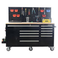 Black 10-Drawer Tool Chest Cabinet with Pegboard Back Wall, Heavy-Duty Mobile Workbench S3364