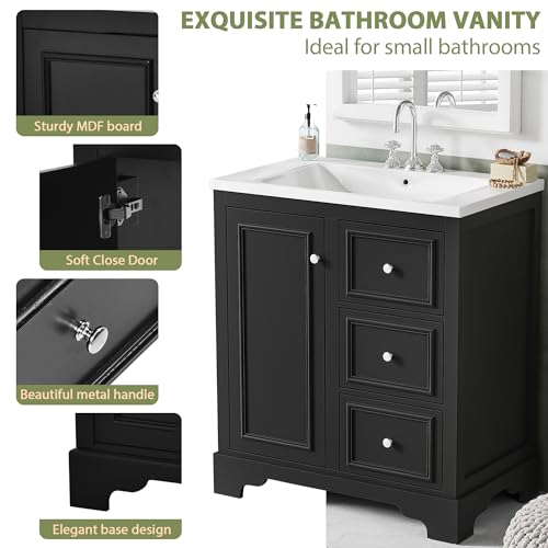Green Solid Wood Bathroom Vanity with Sink and 3 Drawers S383380