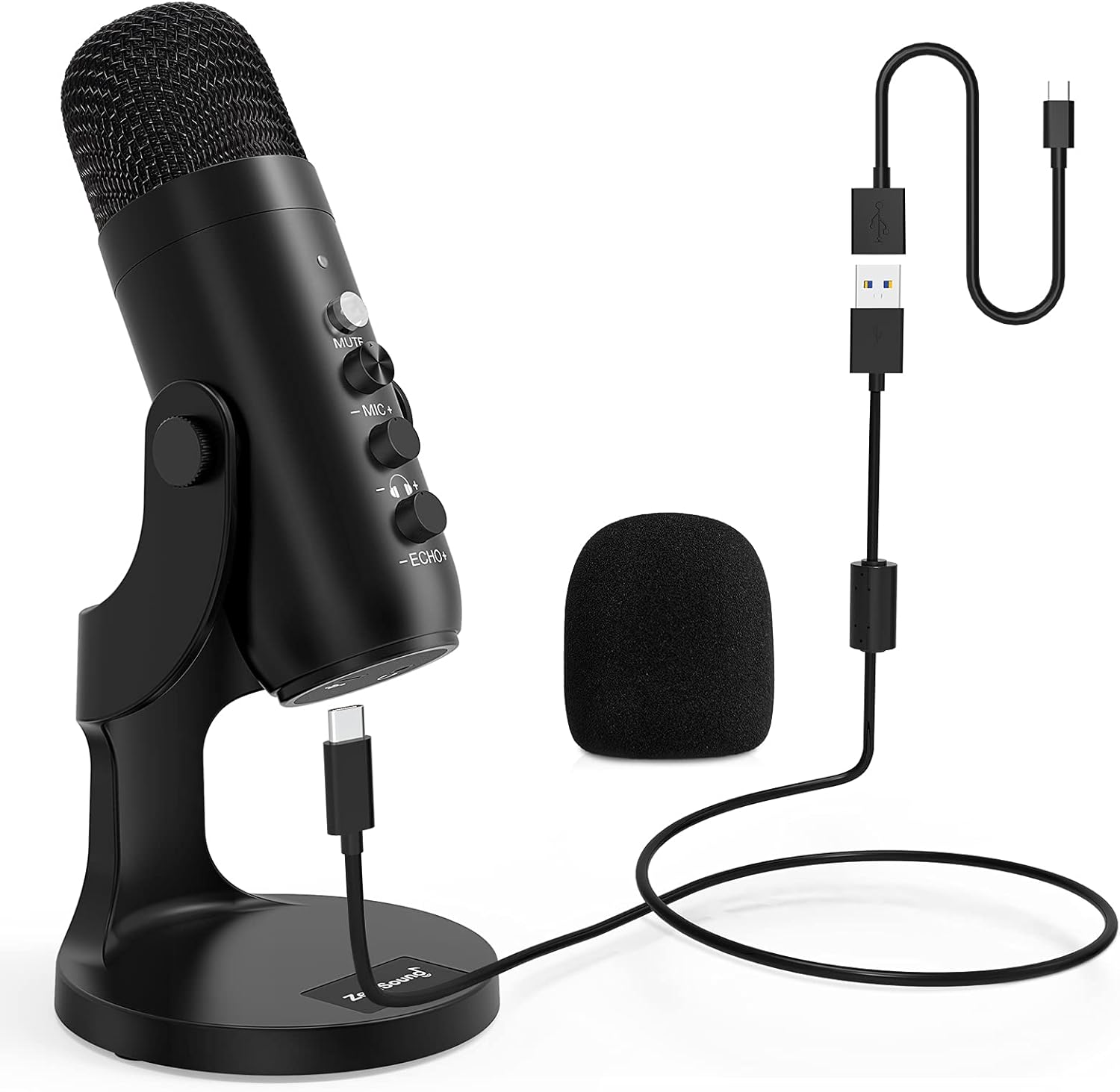 Black USB Condenser Microphone with Headphone Output and Volume Control T778
