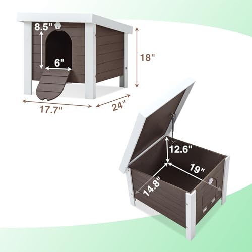 Weatherproof Insulated Small Animal House with Openable Roof, Elevated Feet, Brown M960