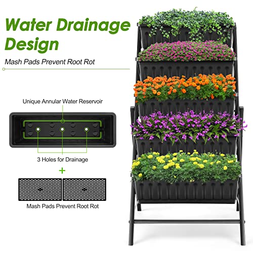 3.74FT Vertical Raised Garden Bed, 5 Tiers Elevated Garden Planters, Brown H25201