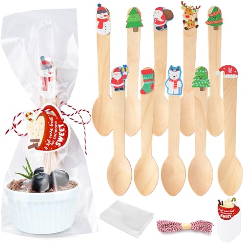 100 Set Christmas Disposable Wooden Spoons W736978
