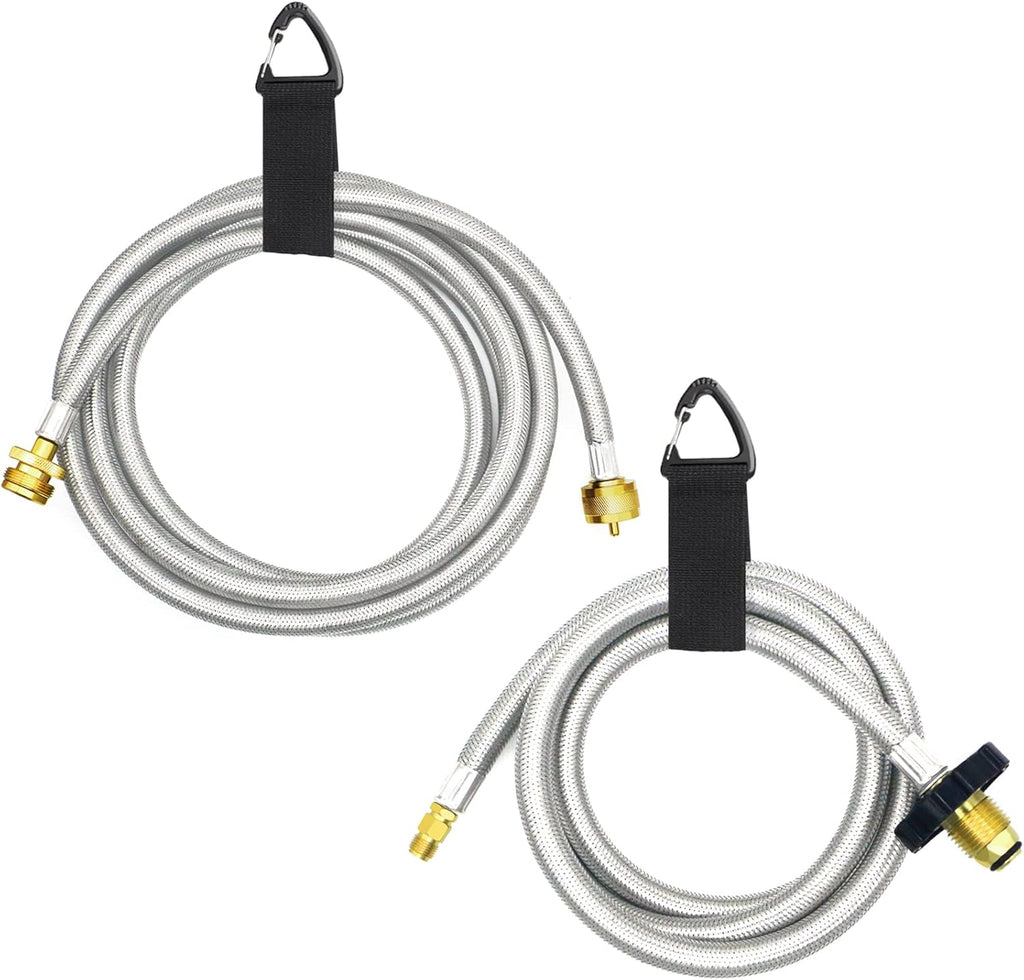 Propane Brass 4 Port Tee Kit with 5FT and 12FT Stainless Braided Hoses S2576
