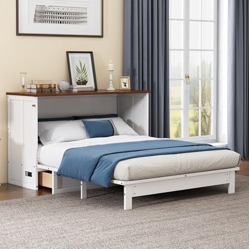 White Walnut Queen Solid Wood Murphy Bed Chest G648