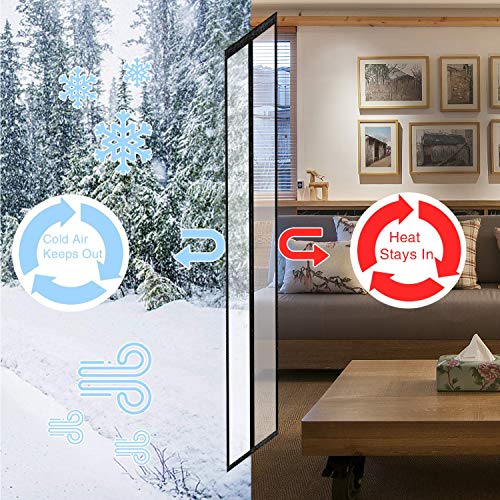 Transparent Insulated Door Curtain, Magnetic Thermal Door Cover, Self-Closing Magnetic Screen Door, Fits Doors up to 38" x 82" M3627