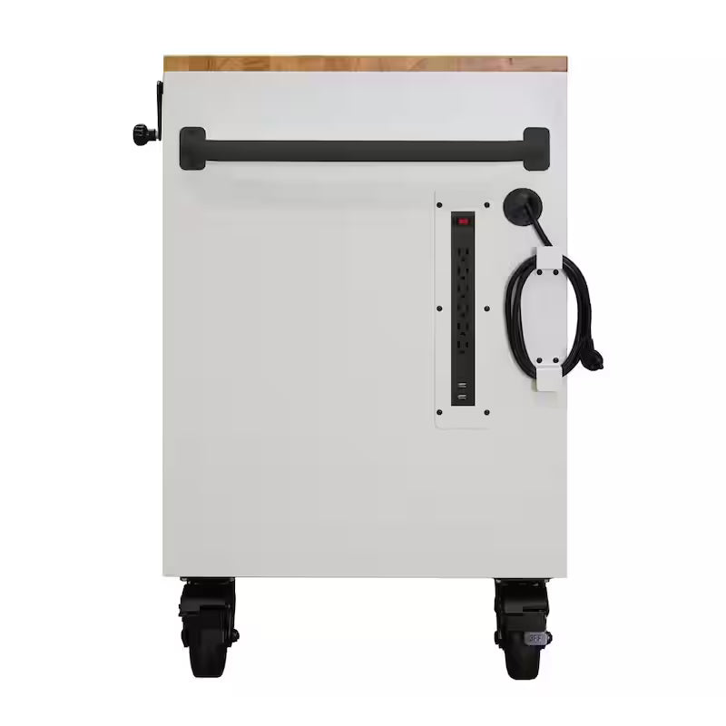 72 in. W Heavy Duty Matte White Mobile Workbench Cabinet with Wood Top H105