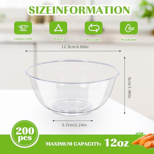 12 oz Clear Plastic Bowls 100 Pack Disposable Hard Small Bowls E943