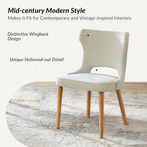 Dining Chairs Set of 4 Upholstered Fabric Side Chair with Wood Legs High Back Ivory M17530