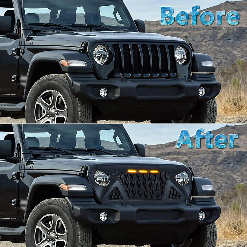 Front Grille with Amber LED Lights for Jeep Wrangler JL JLU Gladiator JT U1135