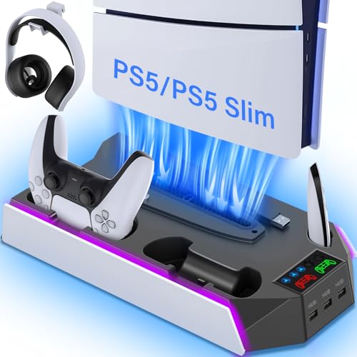 PS5 Stand and Cooling Station with Dual Controller Charging Station, White Z76126