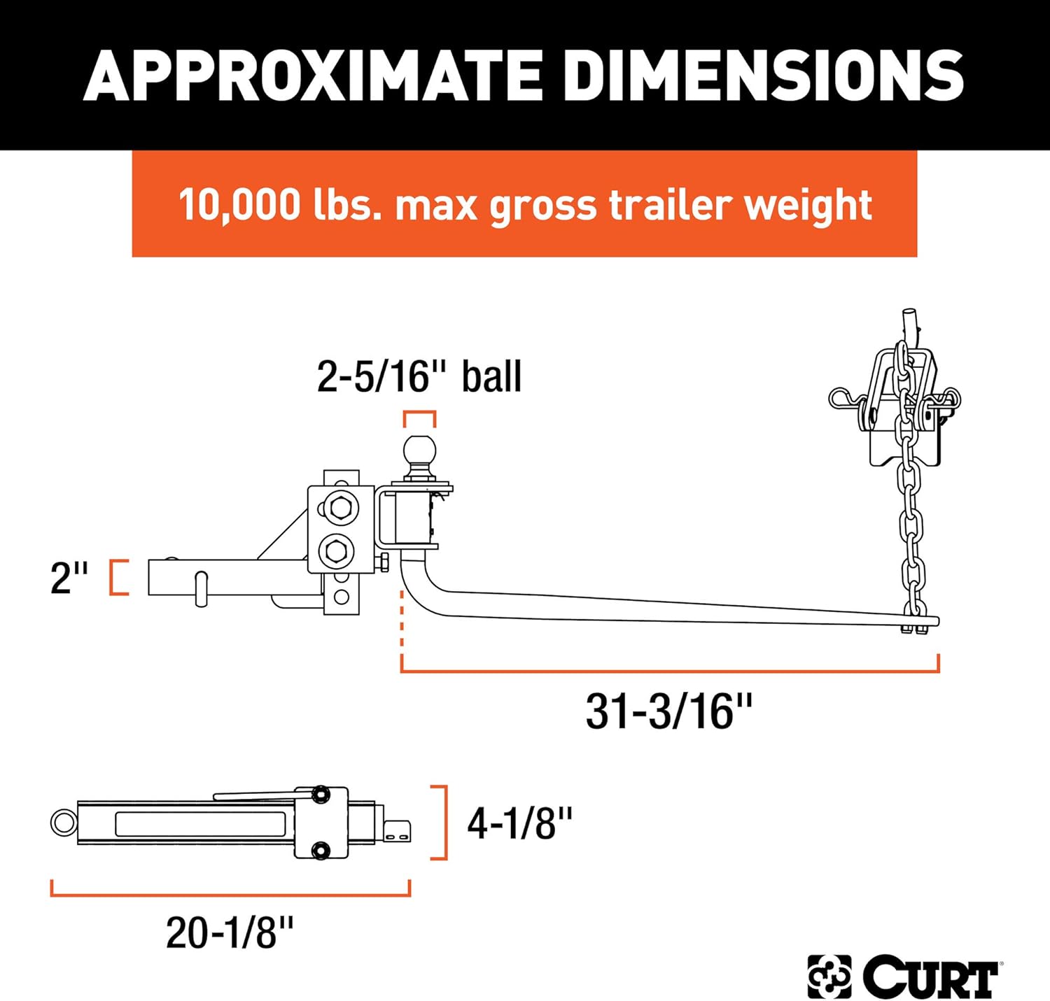 Black Round Bar Weight Distribution Hitch with 2-in Shank, 2-5/16-Inch Ball H4547