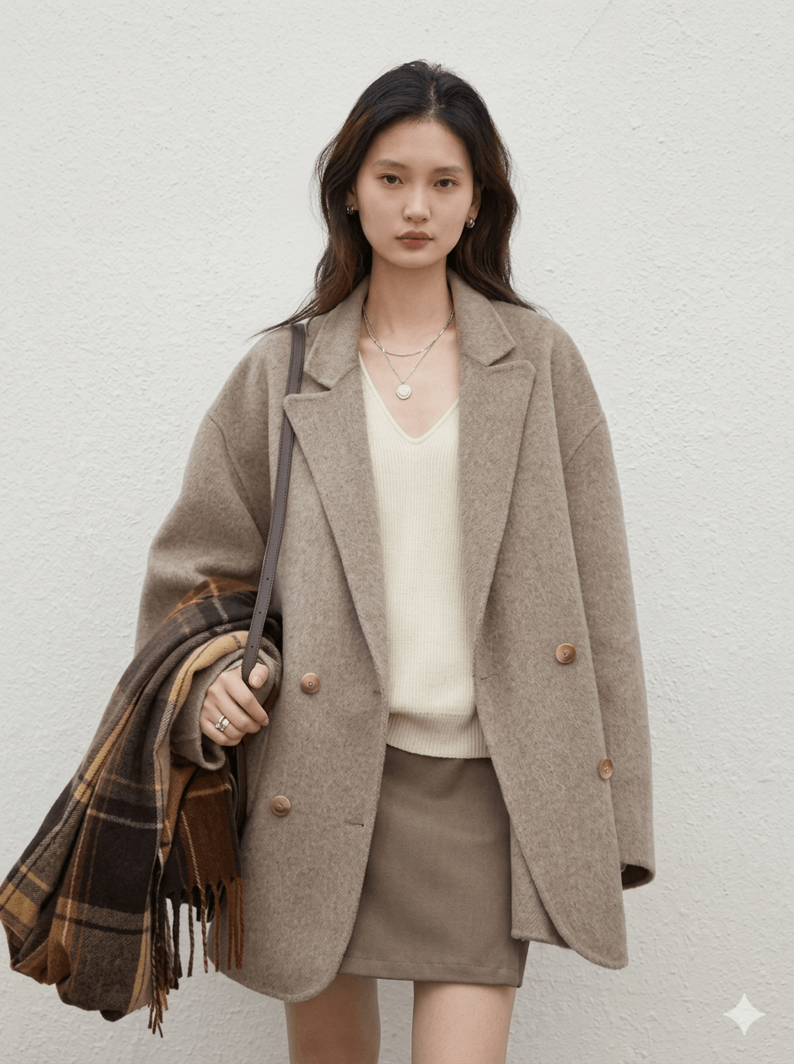 Double-Sided Wool Blend Coat – Retro Double-Breasted Long Jacket  Women’s 2026 Autumn Winter Loose Casual Overcoat