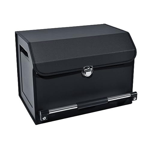 Car Organizer Trunk, Durable Collapsible Leather Trunk Organizer with Lid and Sturdy Handle, Auto Cargo Storage Compartments (11.4 x 27 x 12.2, Black) Z8227