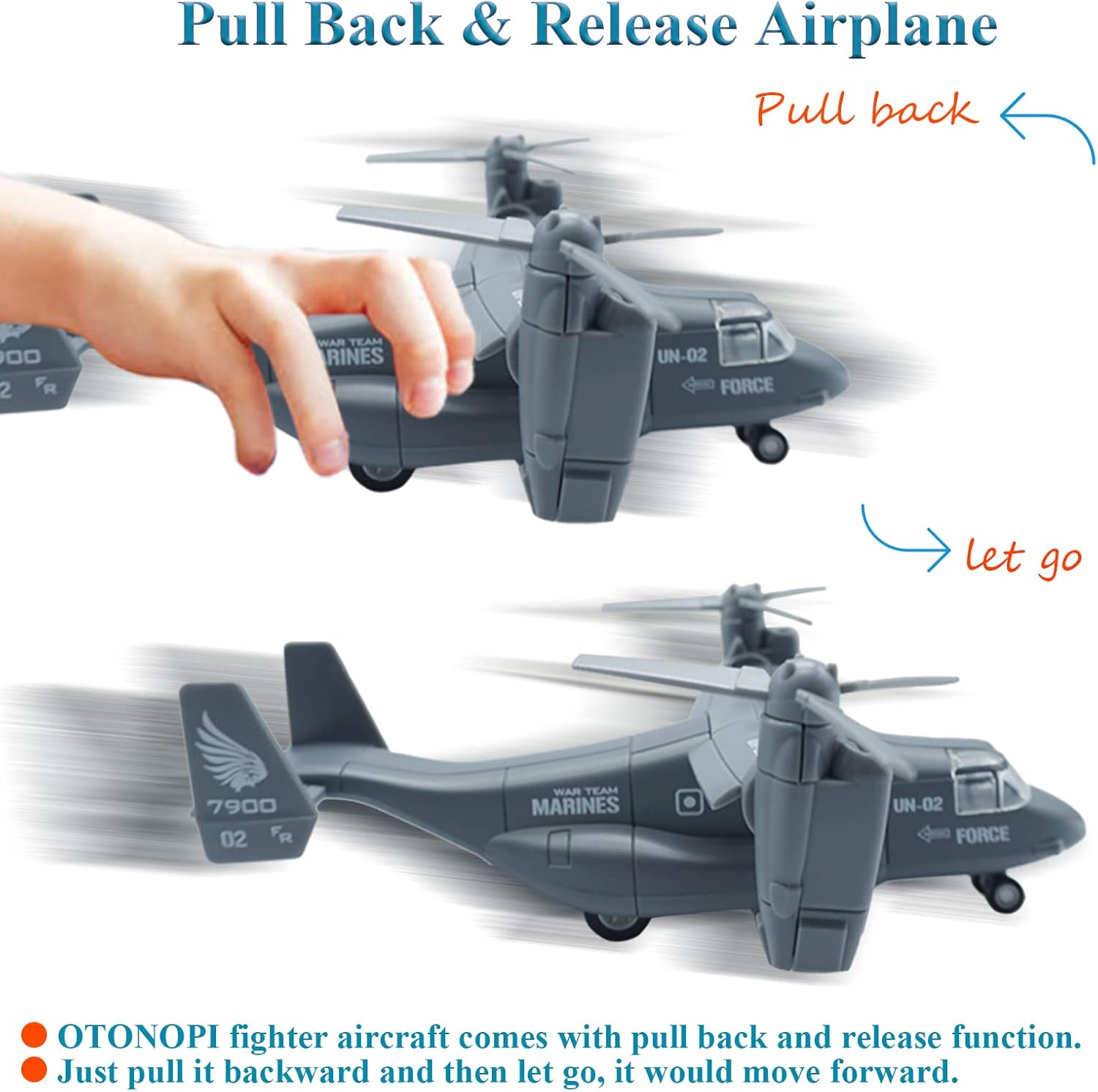 Military Transport Aircraft Die-Cast Metal Pull Back Airplanes Pack of 2 M845