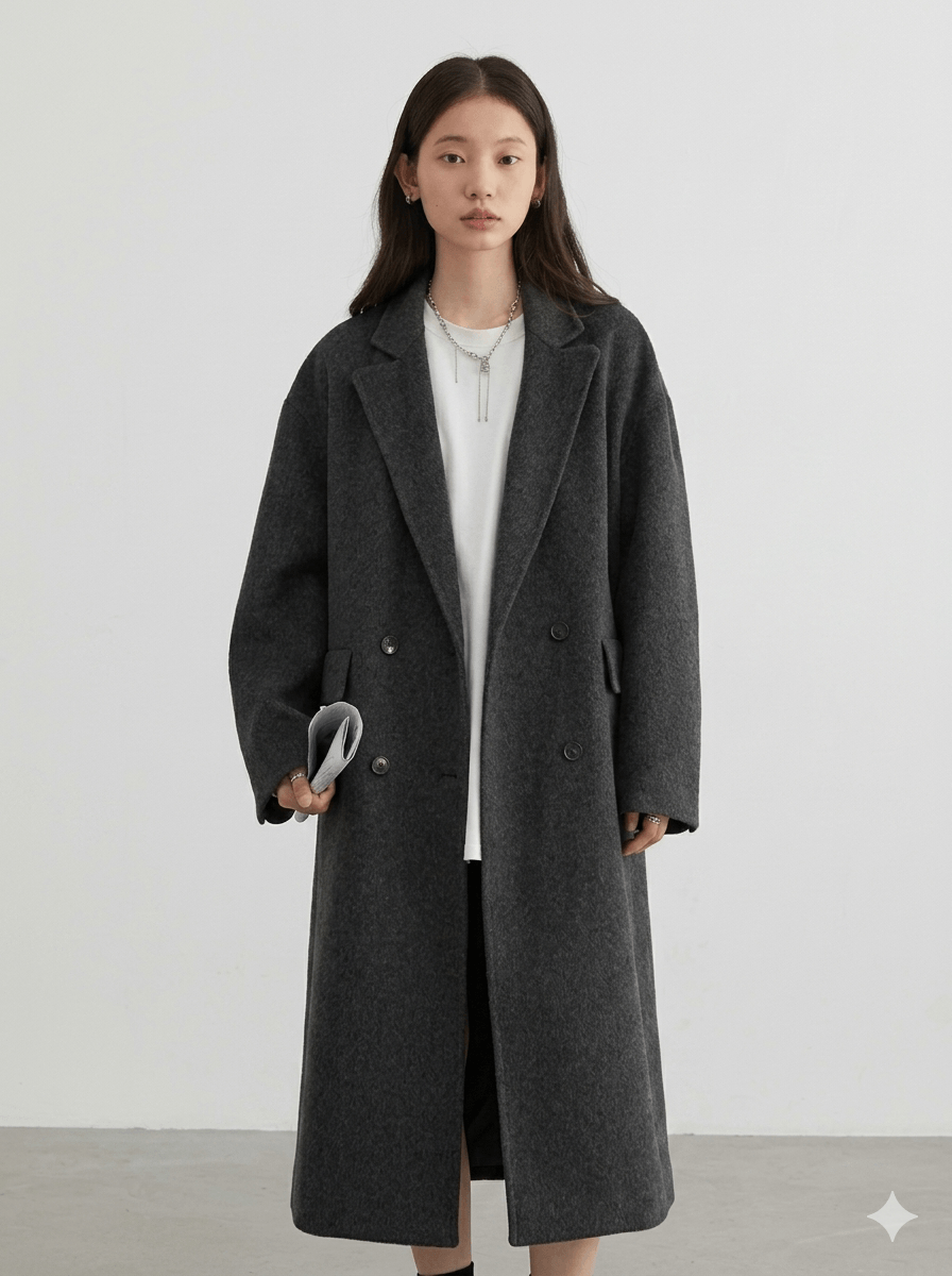 Double-Sided Wool Blend Coat – Retro Double-Breasted Long Jacket  Women’s 2026 Autumn Winter Loose Casual Overcoat