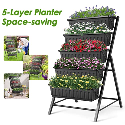 3.74FT Vertical Raised Garden Bed, 5 Tiers Elevated Garden Planters, Brown H25201