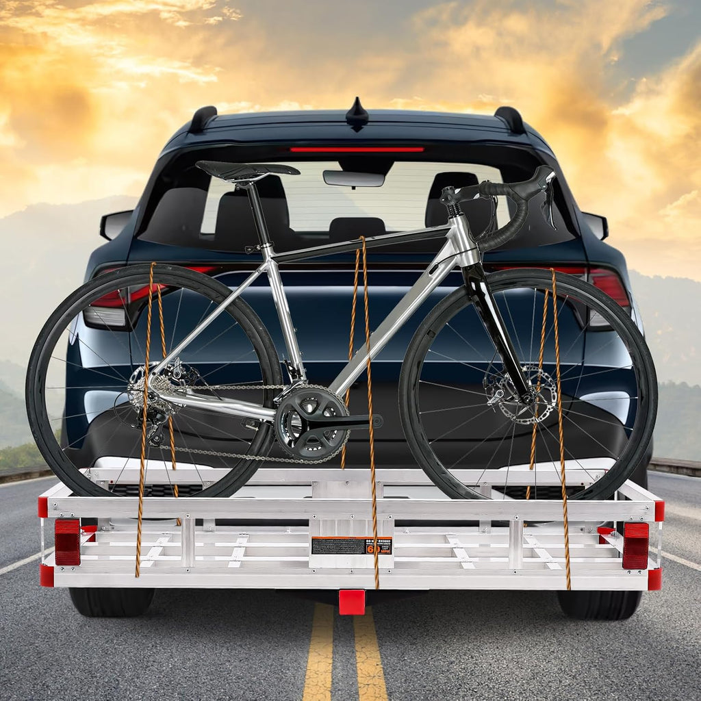 Aluminum Cargo Carrier Basket 49.4 x 22.4 x 7.1 inch for 2" Hitch Receiver 500lb Capacity Silver P380064