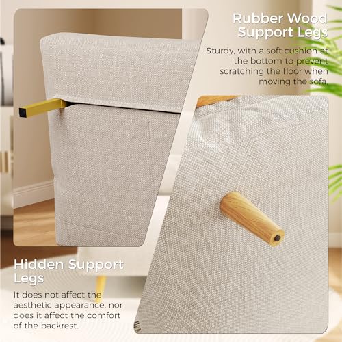 Linen Convertible Chair Bed Sleeper with Wooden Arms Y254714