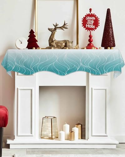 Ombre Teal Blue White Striped Mantel Runner 60 x 17 Inches A1849