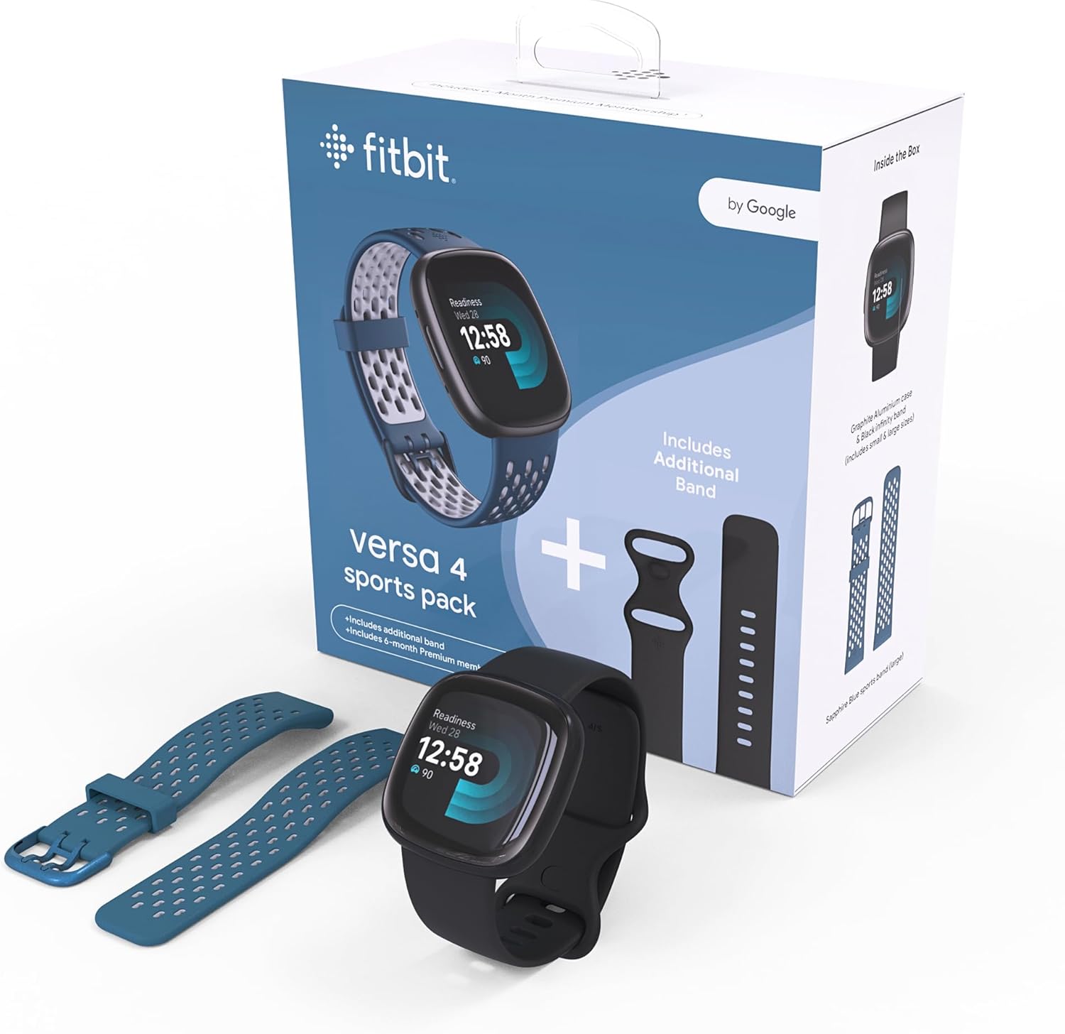 Waterfall Blue/Platinum Fitness Smartwatch with GPS, Heart Rate, One Size P301845