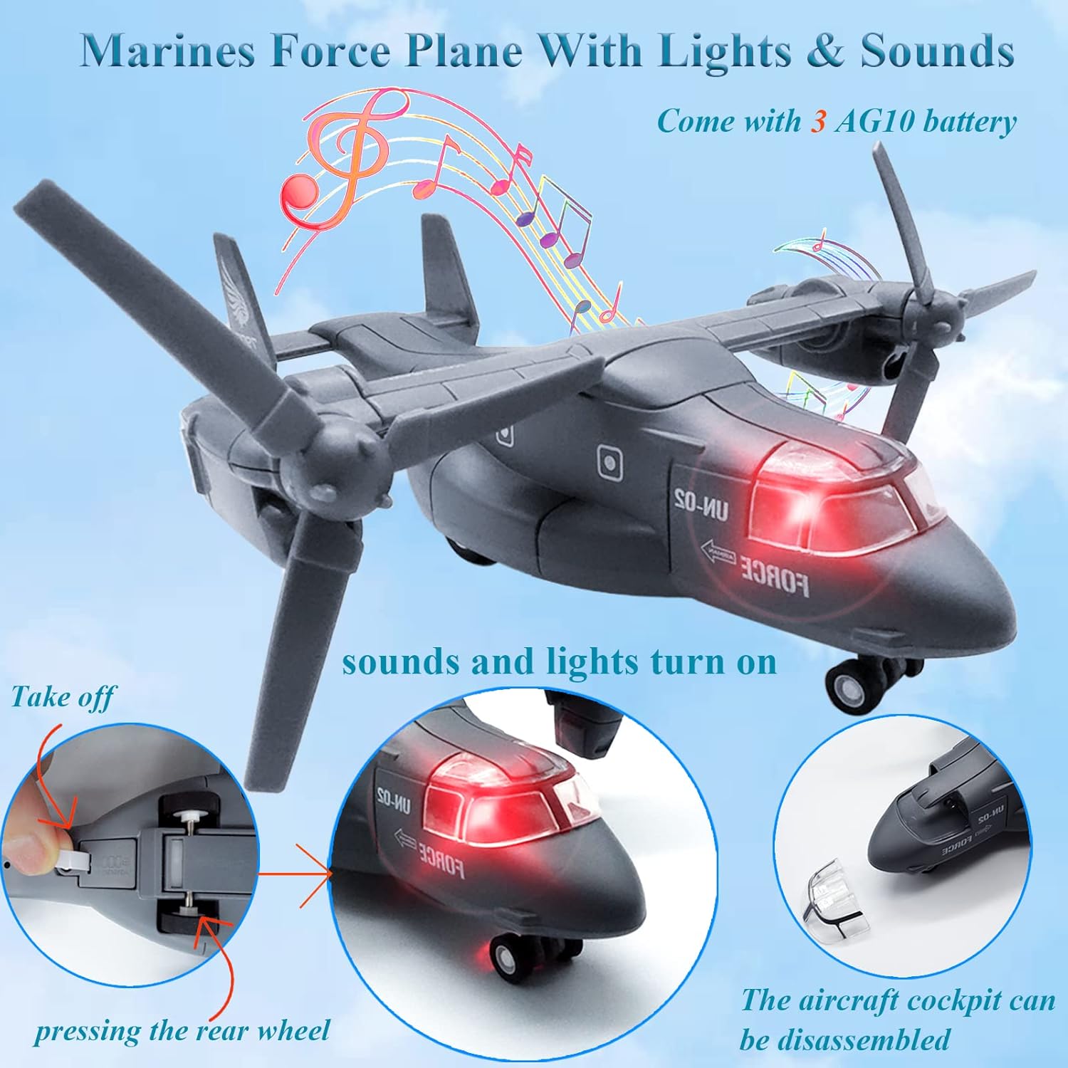 Military Transport Aircraft Die-Cast Metal Pull Back Airplanes Pack of 2 M845