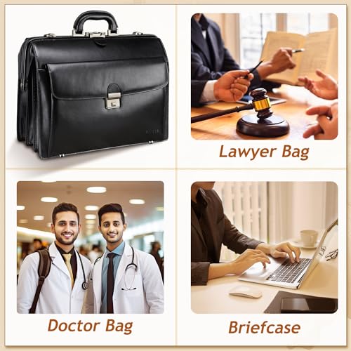 Leather Briefcase with Lock Attache Case 15.6 Inch Laptop Doctor Bag R615