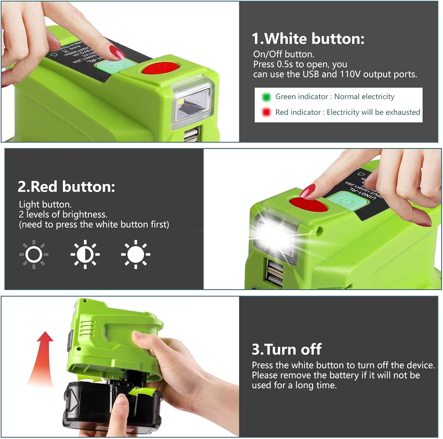 150 Watt Powered Inverter Generator, 18V DC to AC 110V 120V, for 18 Volt Lithium Battery USB Charger Adapter, with LED Light S803923