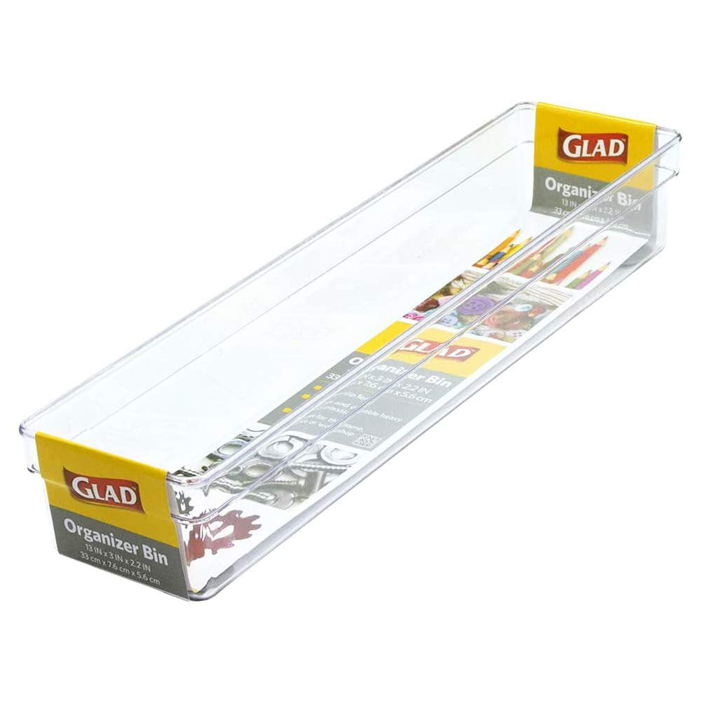 Clear Plastic Drawer Organizer Tray, 13 x 3 Inches, Non Slip Base R705