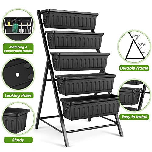3.74FT Vertical Raised Garden Bed, 5 Tiers Elevated Garden Planters, Brown H25201