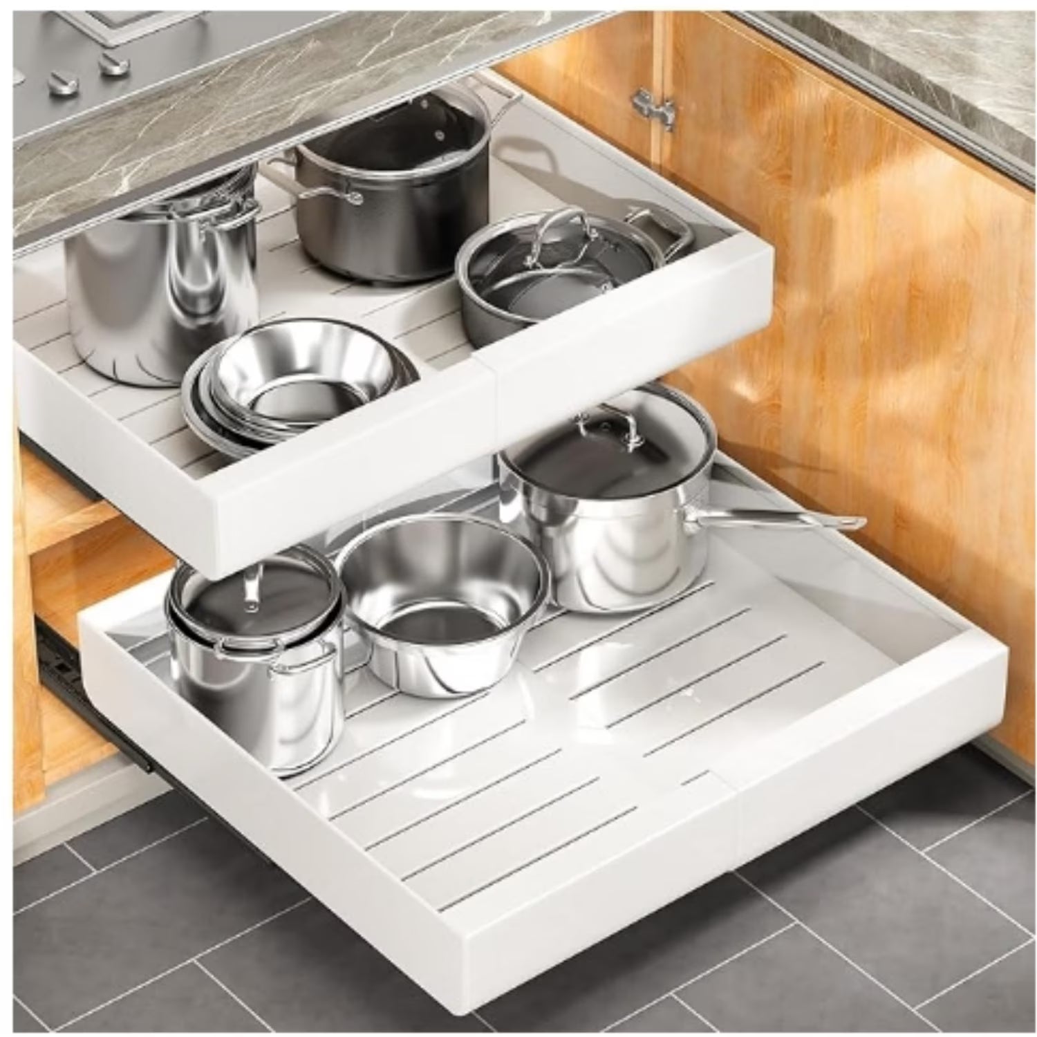 Expandable Heavy Duty Slide out Drawers Cabinet Organizer (White) E666108
