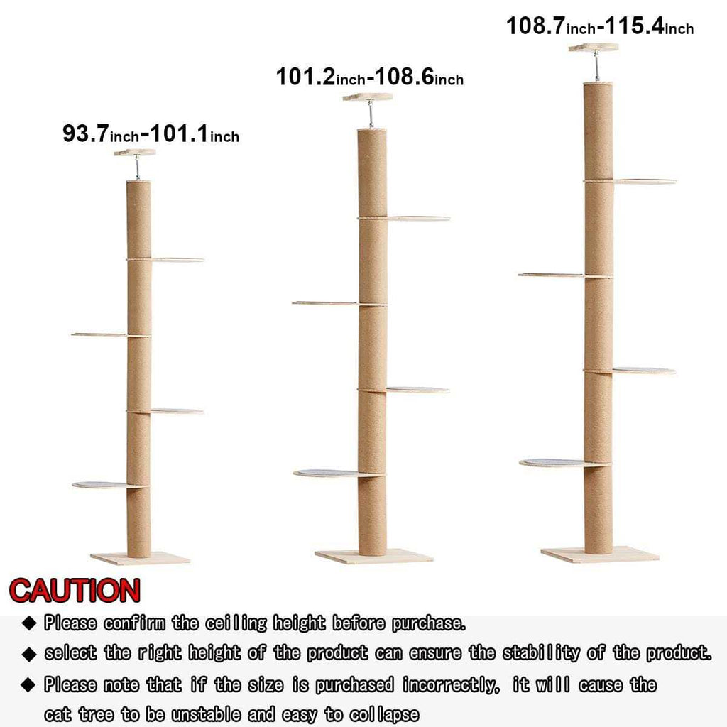 Floor-to-Ceiling Cat Tree with Natural Sisal Rope Scratching Post J956090