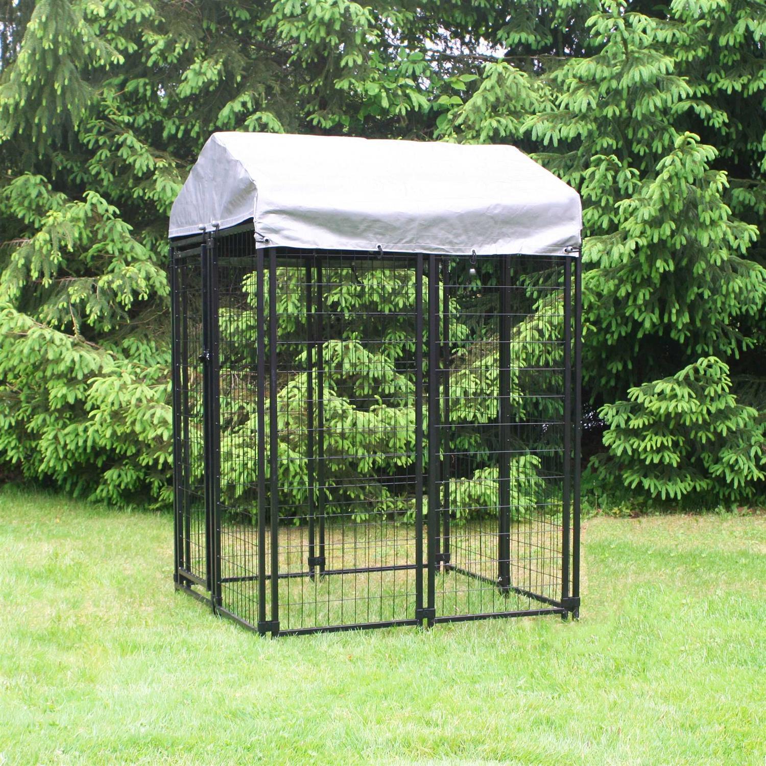 Black Vinyl Coated Welded Wire Dog Kennel, 4-ft x 4-ft x 6-ft I9121