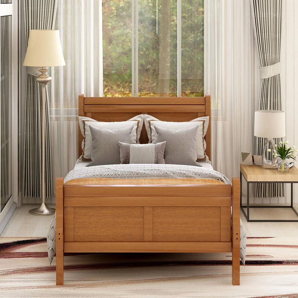 Twin Wood Platform Bed Frame with Headboard and Footboard Q6362
