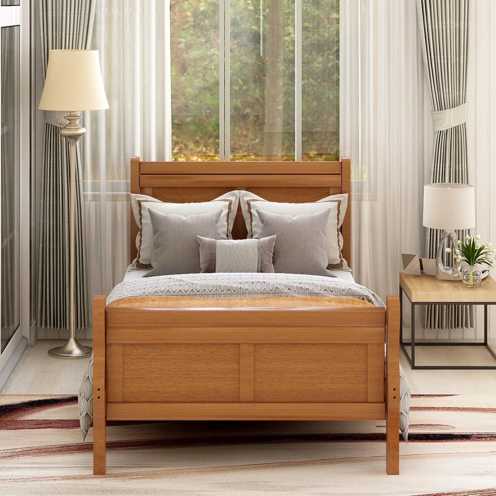 Twin Wood Platform Bed Frame with Headboard and Footboard Q6362