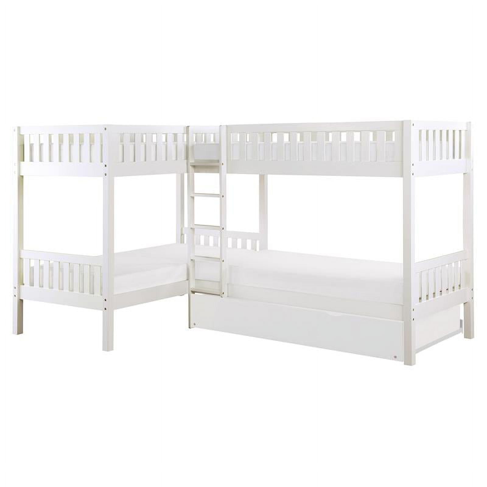 White Wood Corner Bunk Bed with Twin Trundle B68831