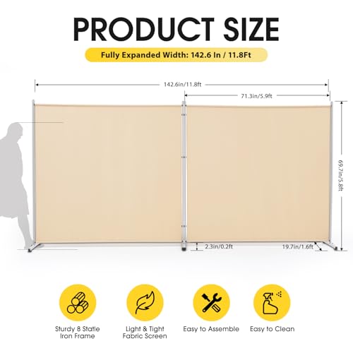 Gray 2 Panel Folding Room Divider 142" W x 71" H T67114