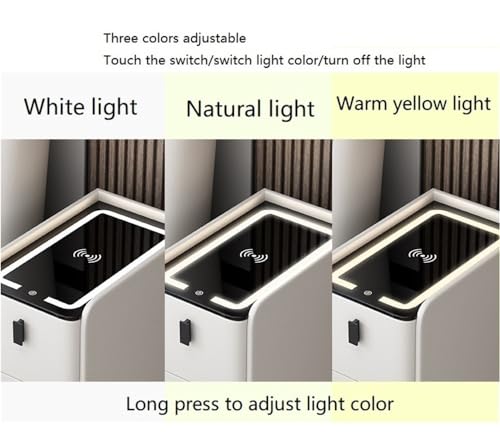 White Narrow Side Table with 2 Drawers and LED Light H77792