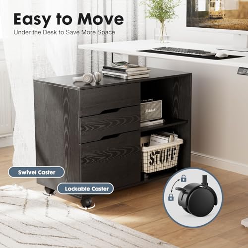 Rustic Brown 3 Drawer Lateral File Cabinet with Wheels A635