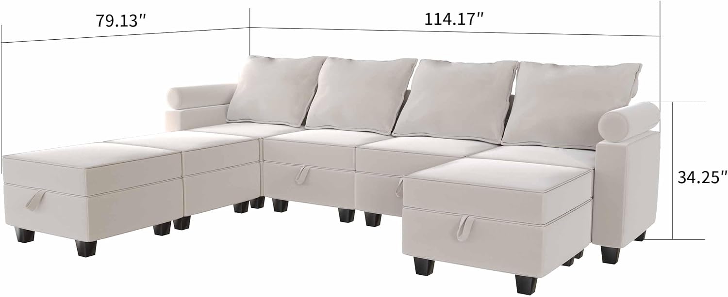 Beige Modular Sectional Sofa with Storage Seat Y63932