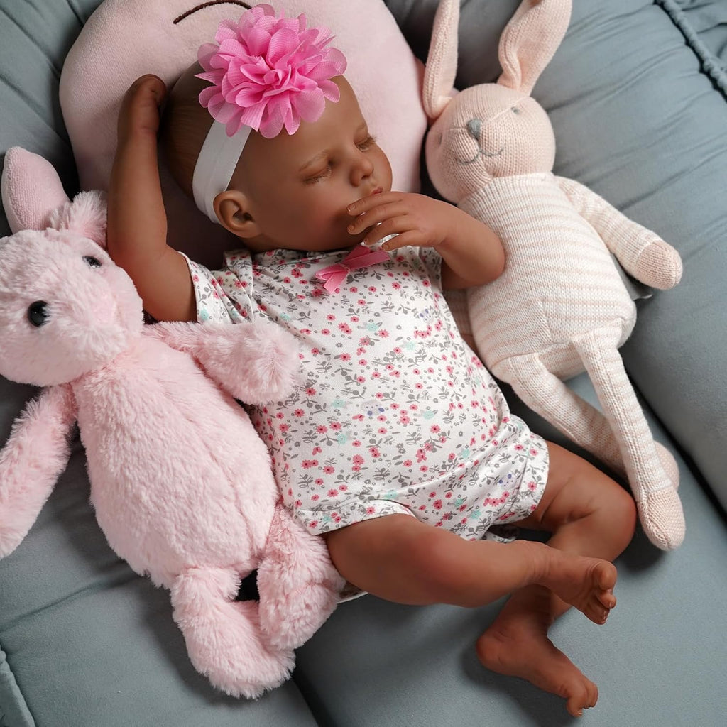 17-Inch Black Reborn Baby Dolls with Feeding Kit D168