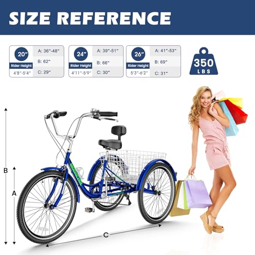 7 Speed 3 Wheel Adult Tricycle with Basket M373