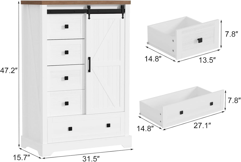 5 Drawers Dresser with Sliding Barn Door T427427