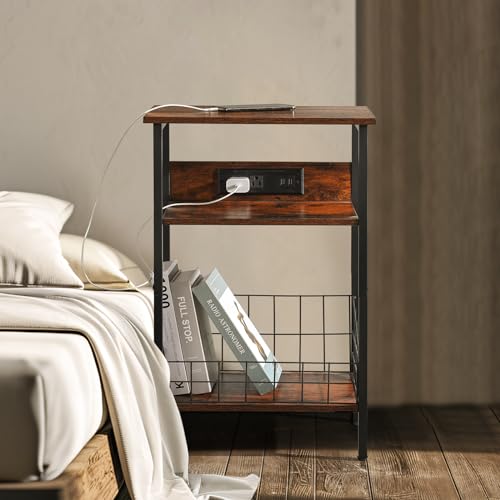 3-Tier Side Table with USB Ports and Outlets, Greige M14468