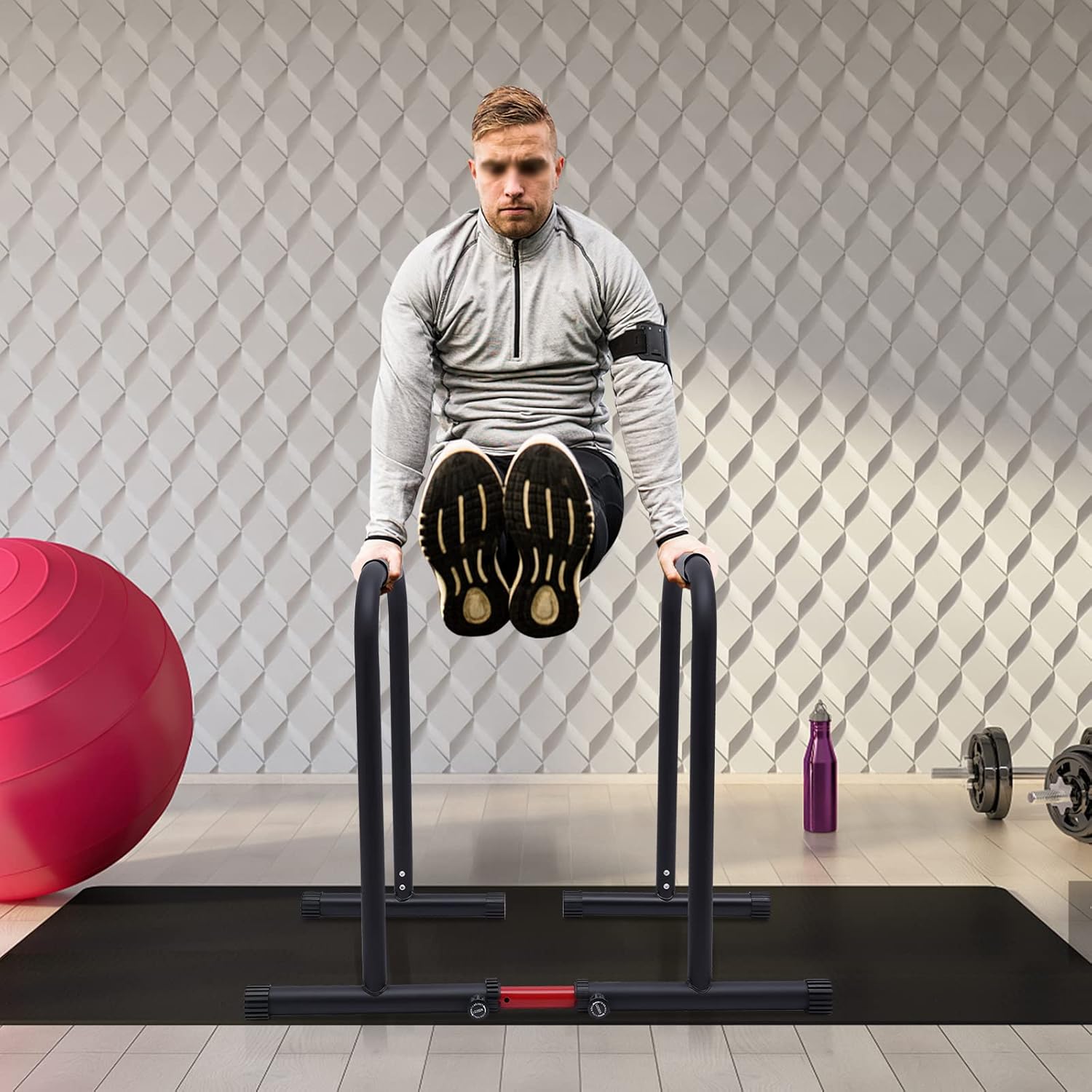 Black Heavy Duty Adjustable Dip Bar, 440 LBS Loading Capacity K879