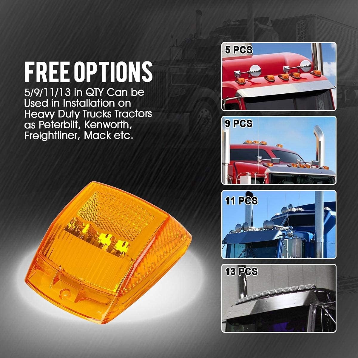 10Pcs Amber LED Side Marker Lights Chrome Surface Mount with Bullet Plugs I383