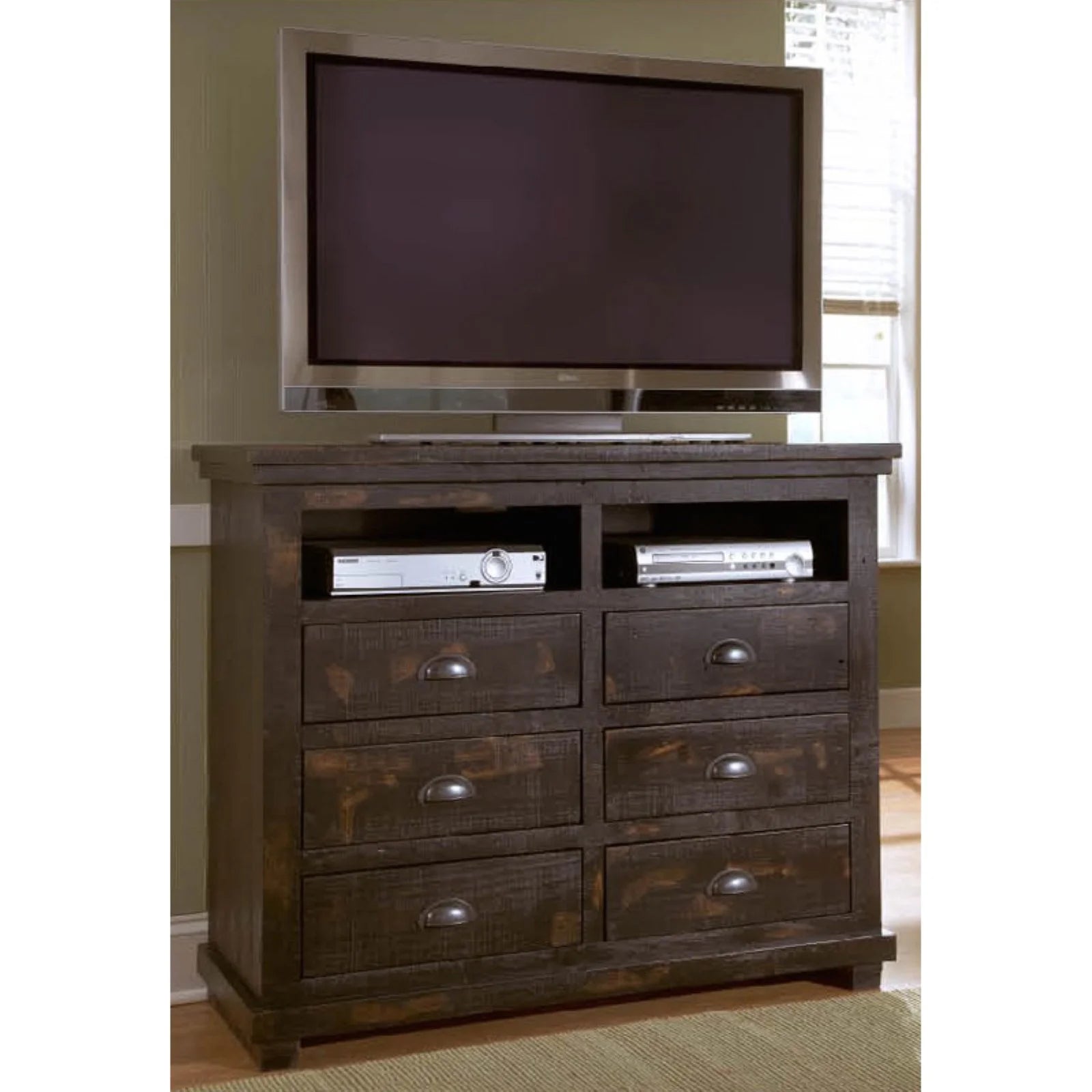 6 Drawer Media Chest in Distressed Pine Y288