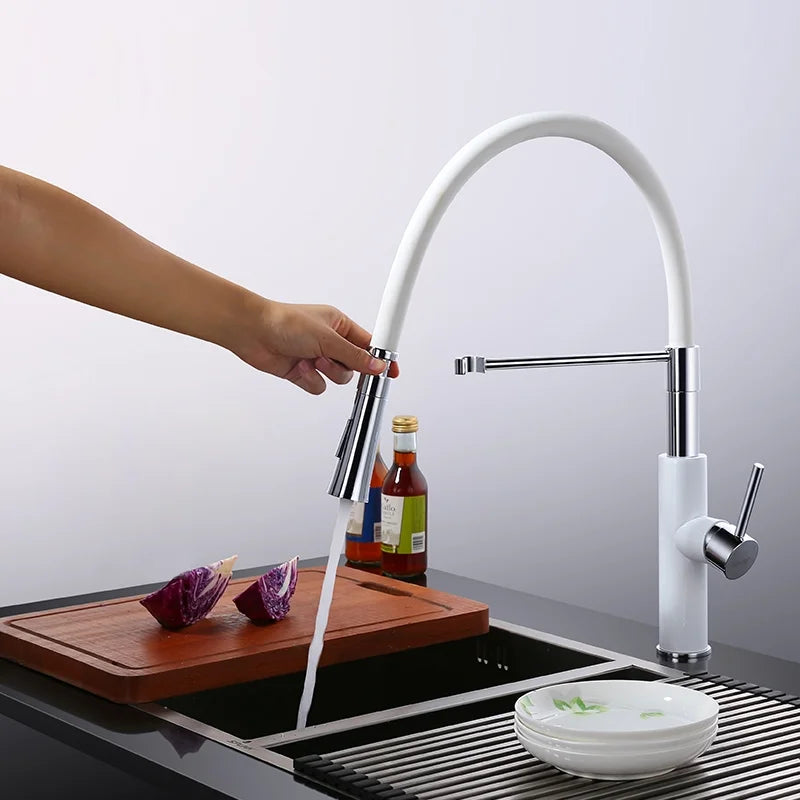 White & Chrome Single Handle Solid Brass Kitchen Faucet K876245