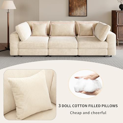 Oversized 3 Seater Corduroy Sofa with Removable Back Cushions and 5 Pillows (Gray) Z725200